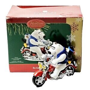 Heirloom Collection Carlton Cards So Cool Christmas Ornament Bear Motorcycle EUC